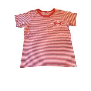 J.Crew M Red & White Striped Cotton T-Shirt With Lobster Patch Coastal Preppy